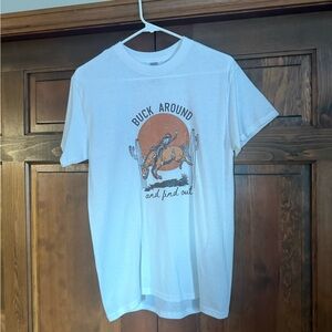 Gildan White Short Sleeve Tee with Orange Western Bucking Horse Graphic